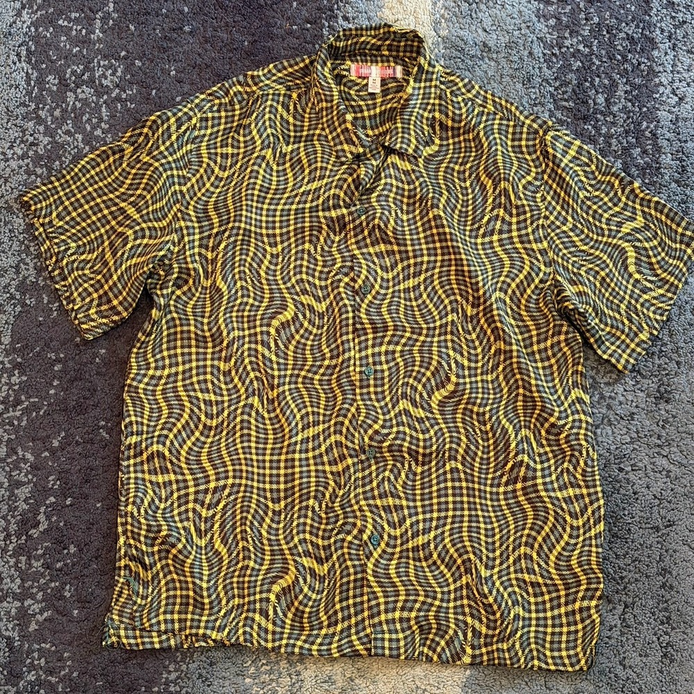 Urban Outfitters Button Up Short Sleeve Shirt Green Checkered Men's Medium Retro